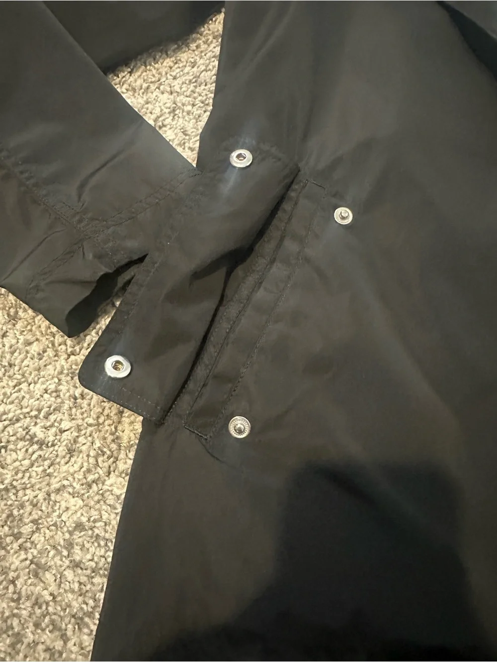 Cole Haan Black Hooded Raincoat with Snap and Zip Closure